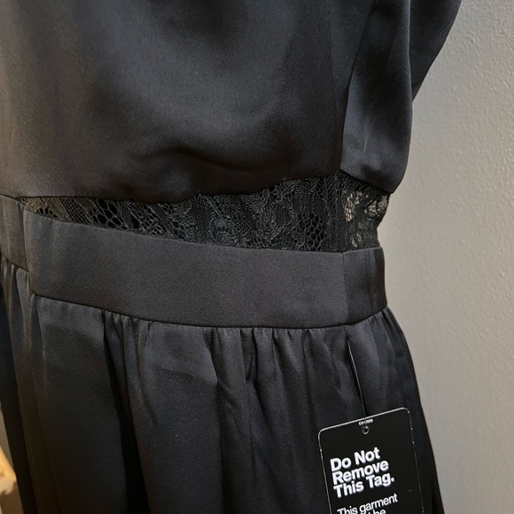 Express Black Satin and Lace Long Sleeve Dress - Picture 3 of 5